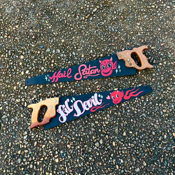 Hail Satan / ‘Lil Devil - Vintage Hand Painted saws
