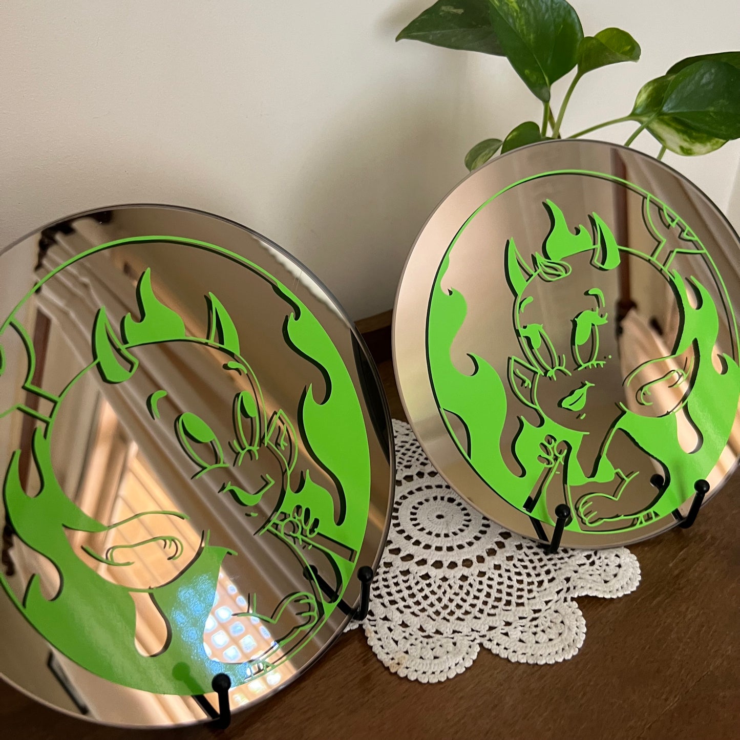 Lil Devils Round Mirror Set in Green