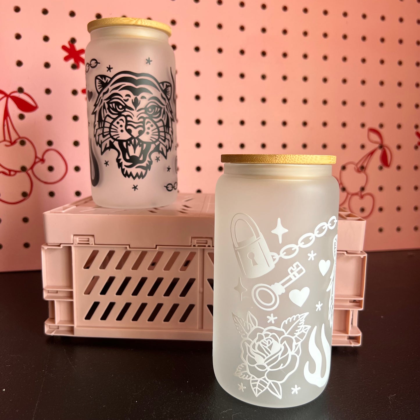 Tiger Tattoo Drinking Tumbler - Black / White