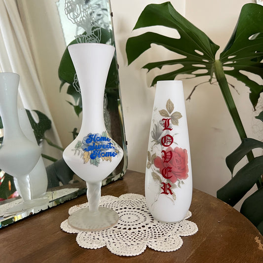 Vintage Floral Glass Vases - Lover / Home Sweet Home