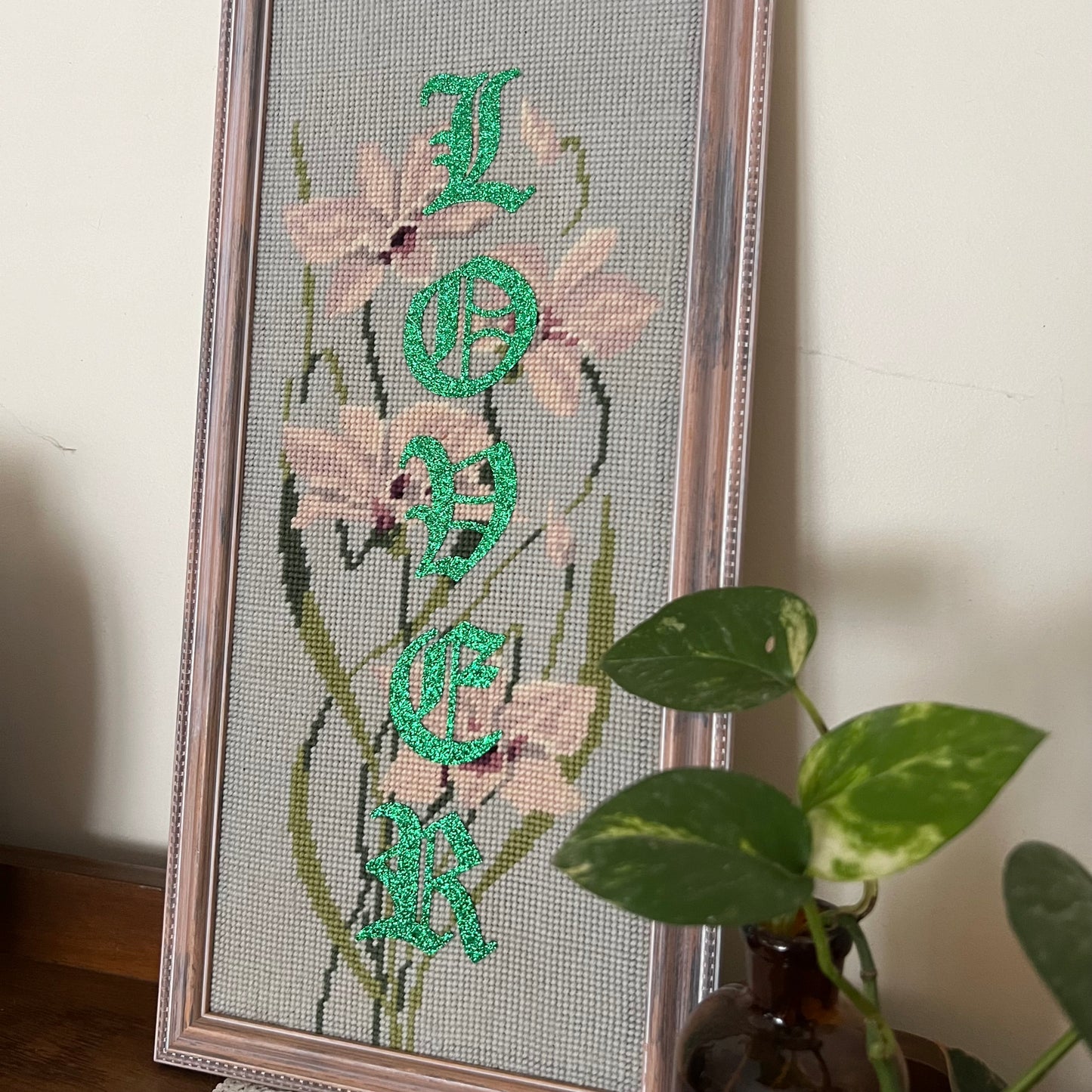 Lover - Vintage Framed Floral Cross Stitch