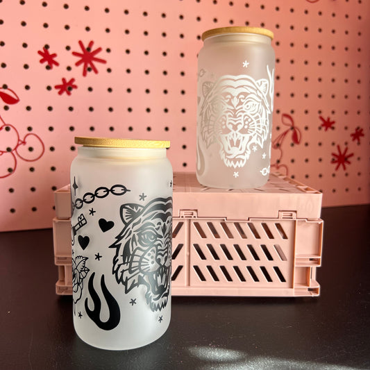 Tiger Tattoo Drinking Tumbler - Black / White