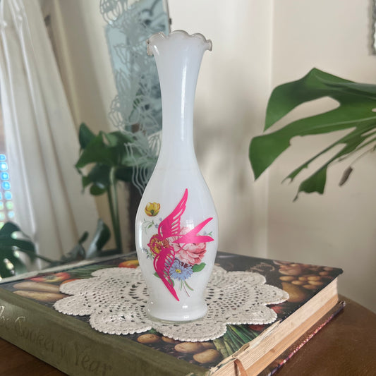 Swallow Tattoo - Vintage Floral Glass Vase