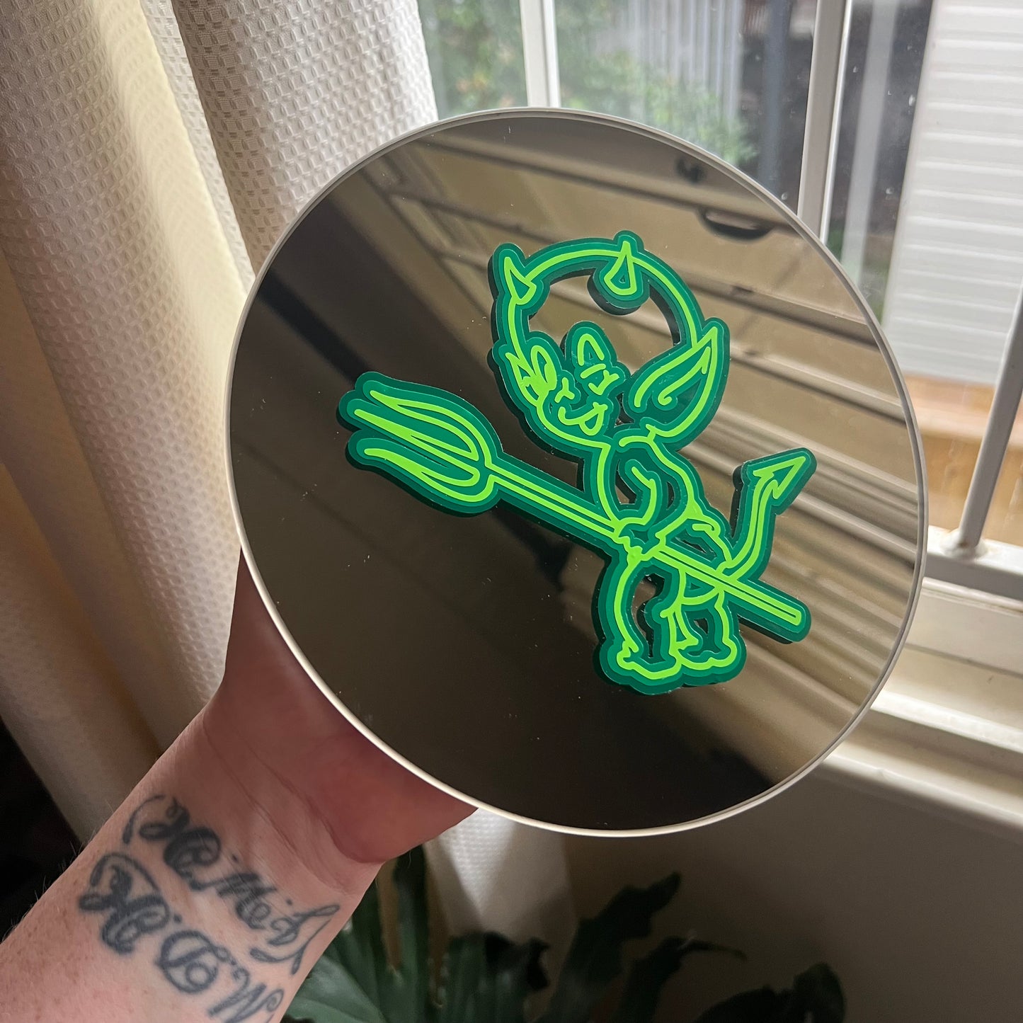 Neon Cheeky Devil- Round Mirror