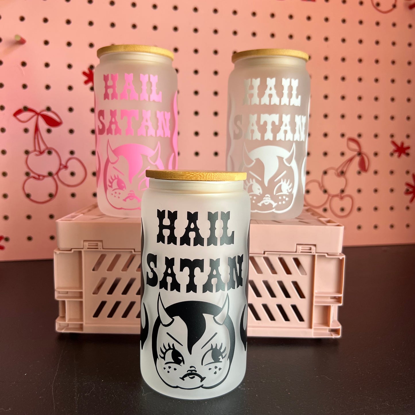 Hail Satan Drinking Tumblers - Black / Pink / White