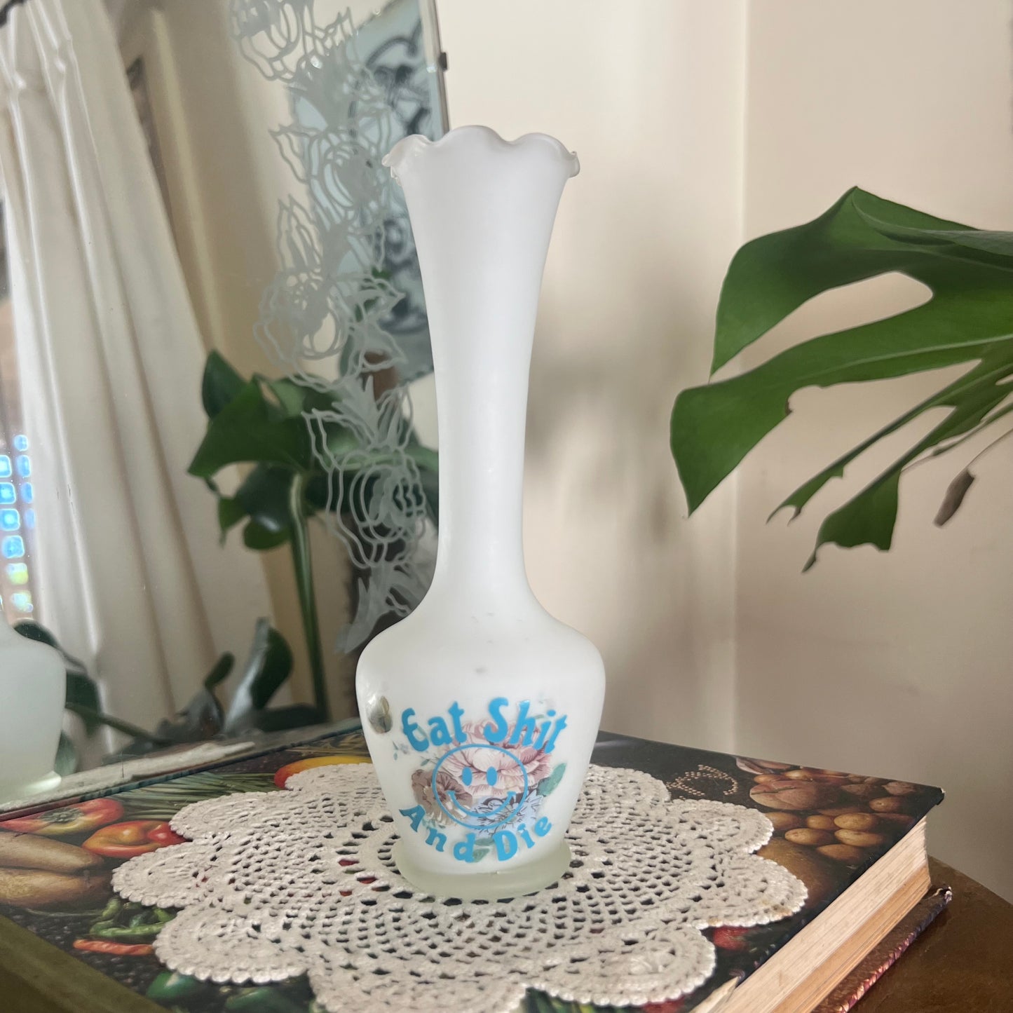 Eat Shit & Die - Vintage Floral Glass Vase