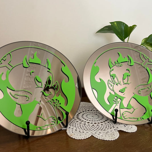 Lil Devils Round Mirror Set in Green