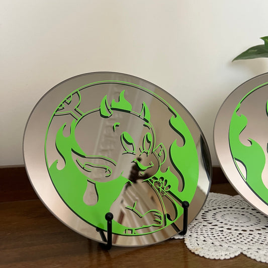 Lil Devils Round Mirror Set in Green