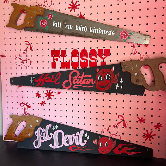 Hail Satan / ‘Lil Devil - Vintage Hand Painted saws