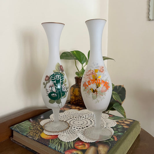 Vintage Floral Glass Vases - Romantic & Cobra
