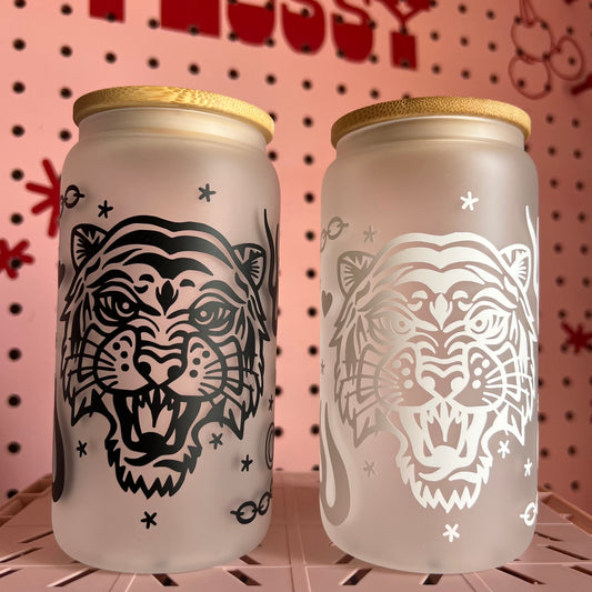 Tiger Tattoo Drinking Tumbler - Black / White