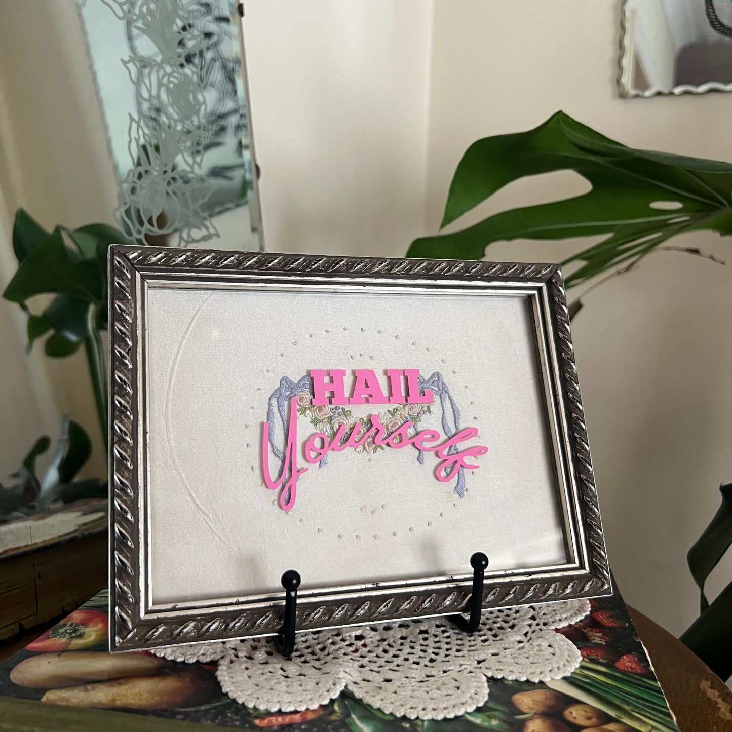 Hail Yourself - Vintage Framed Hand Stitched Art