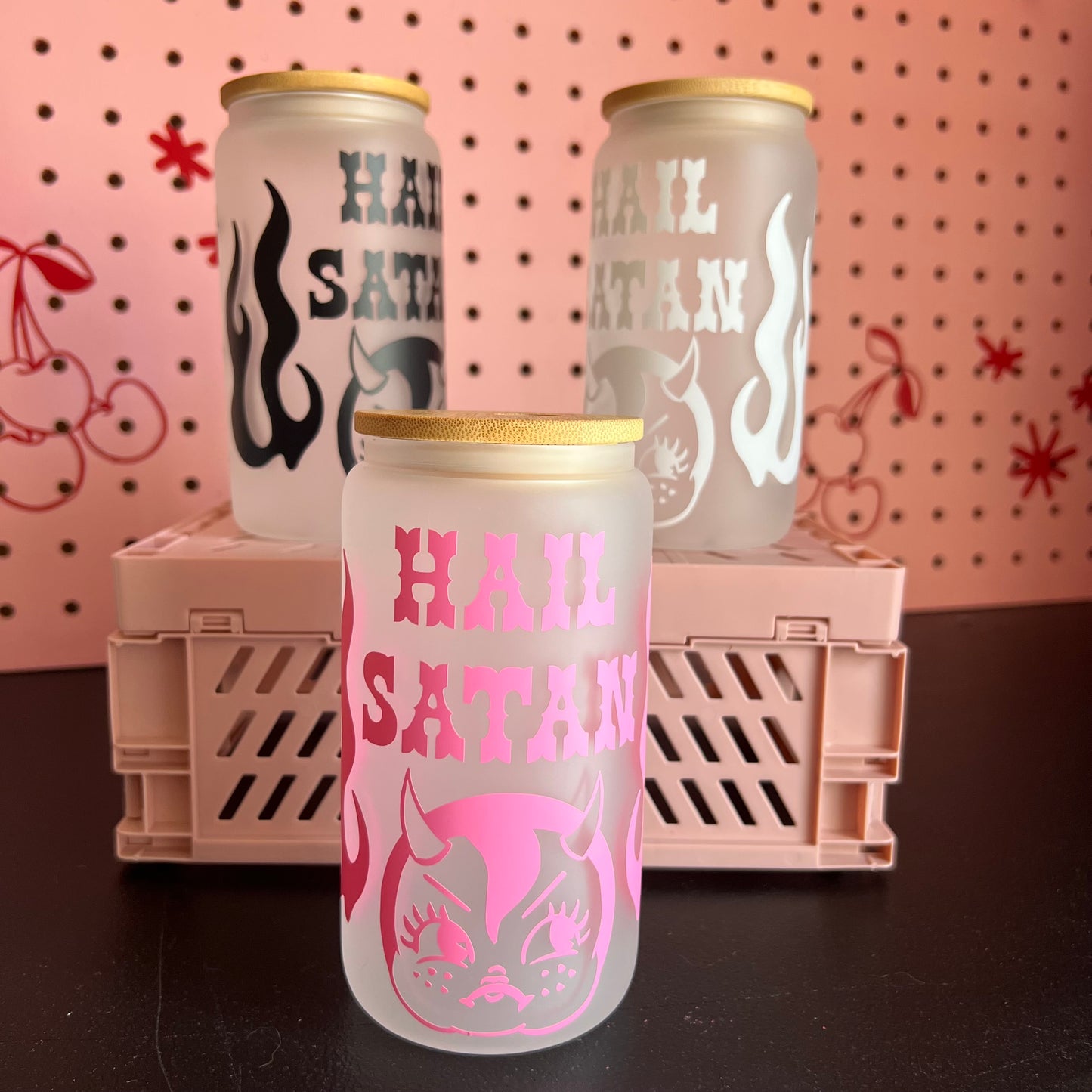 Hail Satan Drinking Tumblers - Black / Pink / White