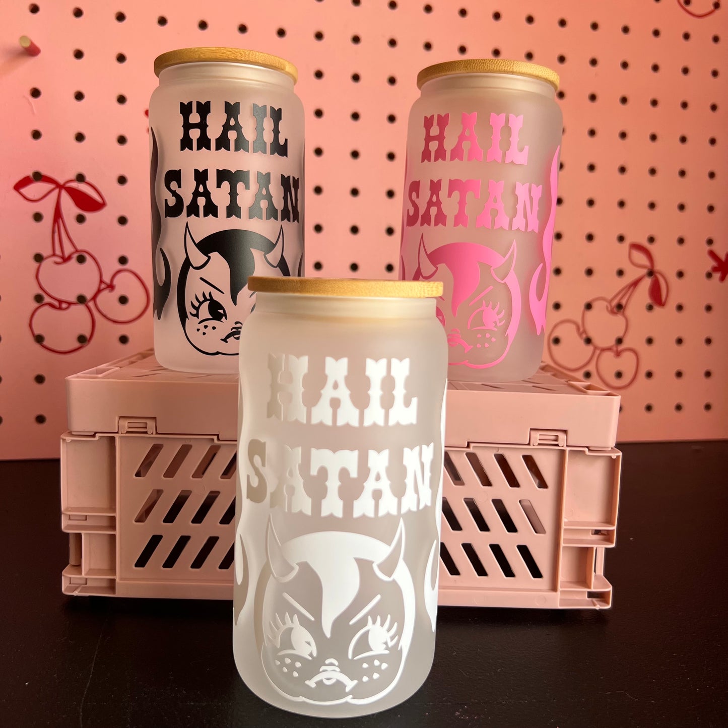 Hail Satan Drinking Tumblers - Black / Pink / White