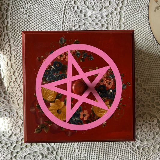 Pink Pentagram - Vintage Hand Painted Stash Box