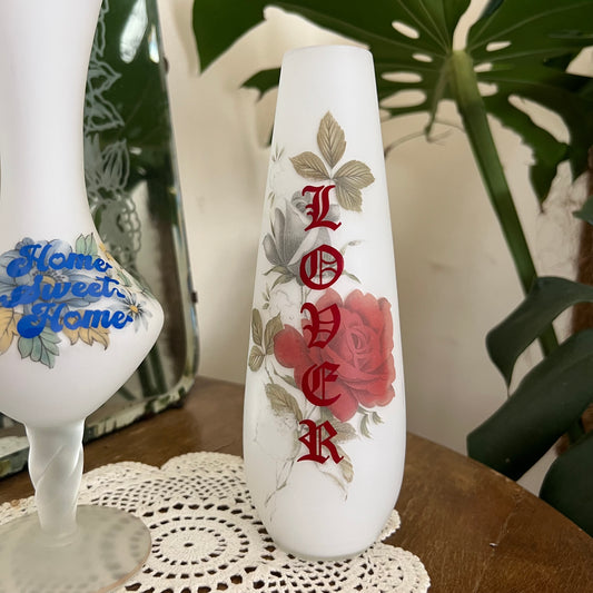Vintage Floral Glass Vases - Lover / Home Sweet Home
