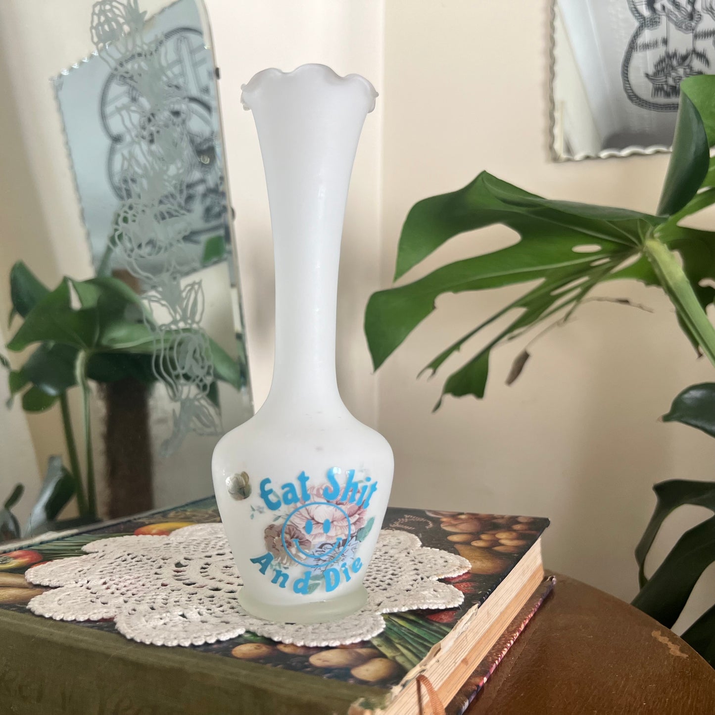 Eat Shit & Die - Vintage Floral Glass Vase