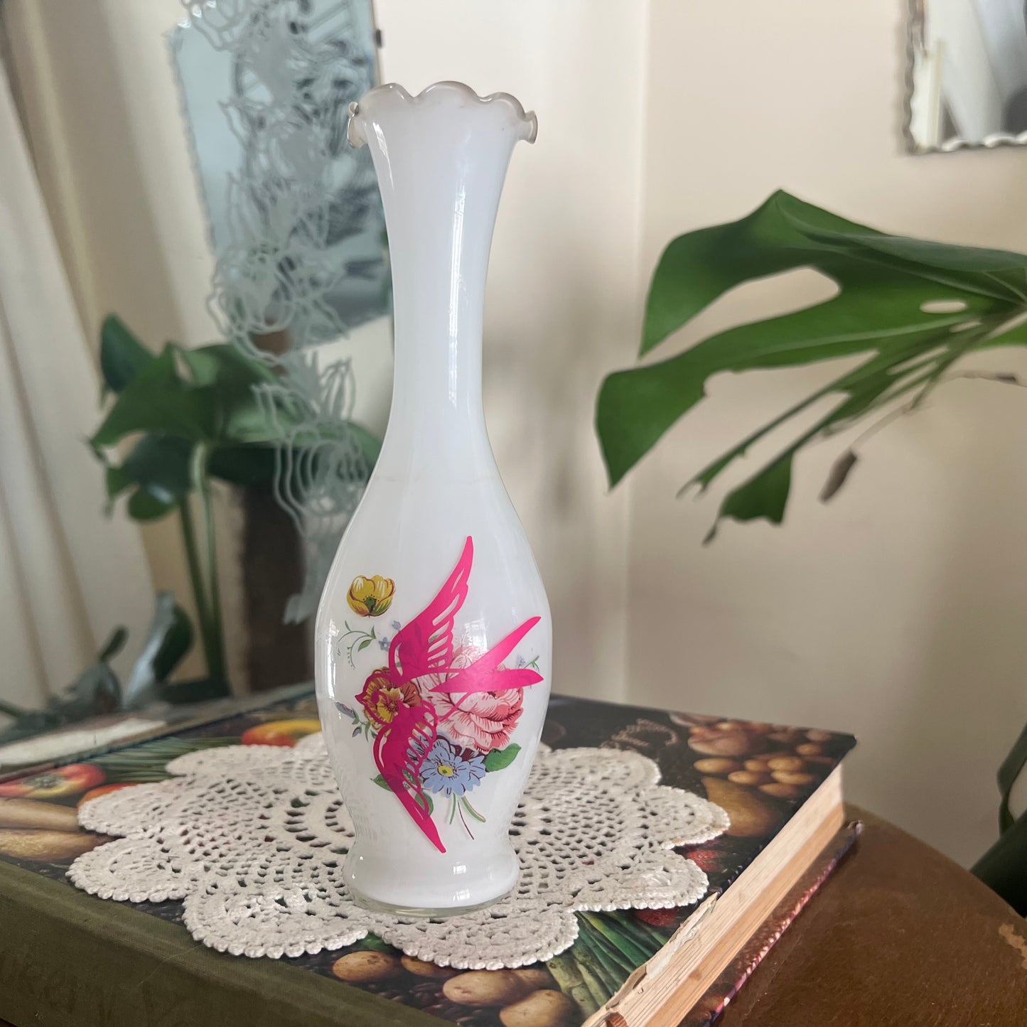 Swallow Tattoo - Vintage Floral Glass Vase