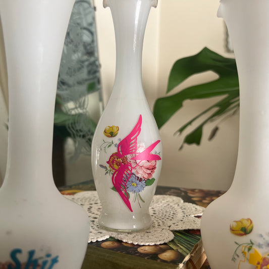 Swallow Tattoo - Vintage Floral Glass Vase