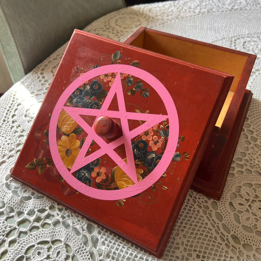 Pink Pentagram - Vintage Hand Painted Stash Box