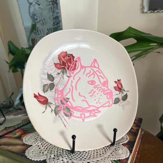 Pink Pitbull -  Vintage Floral Plate