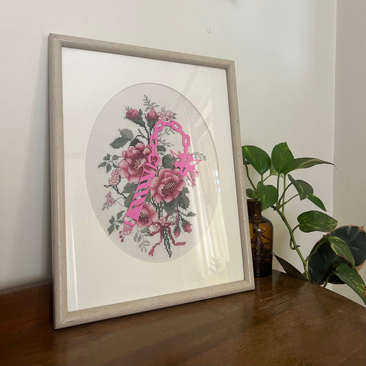 Pink Flail - Vintage Framed Cross Stitch