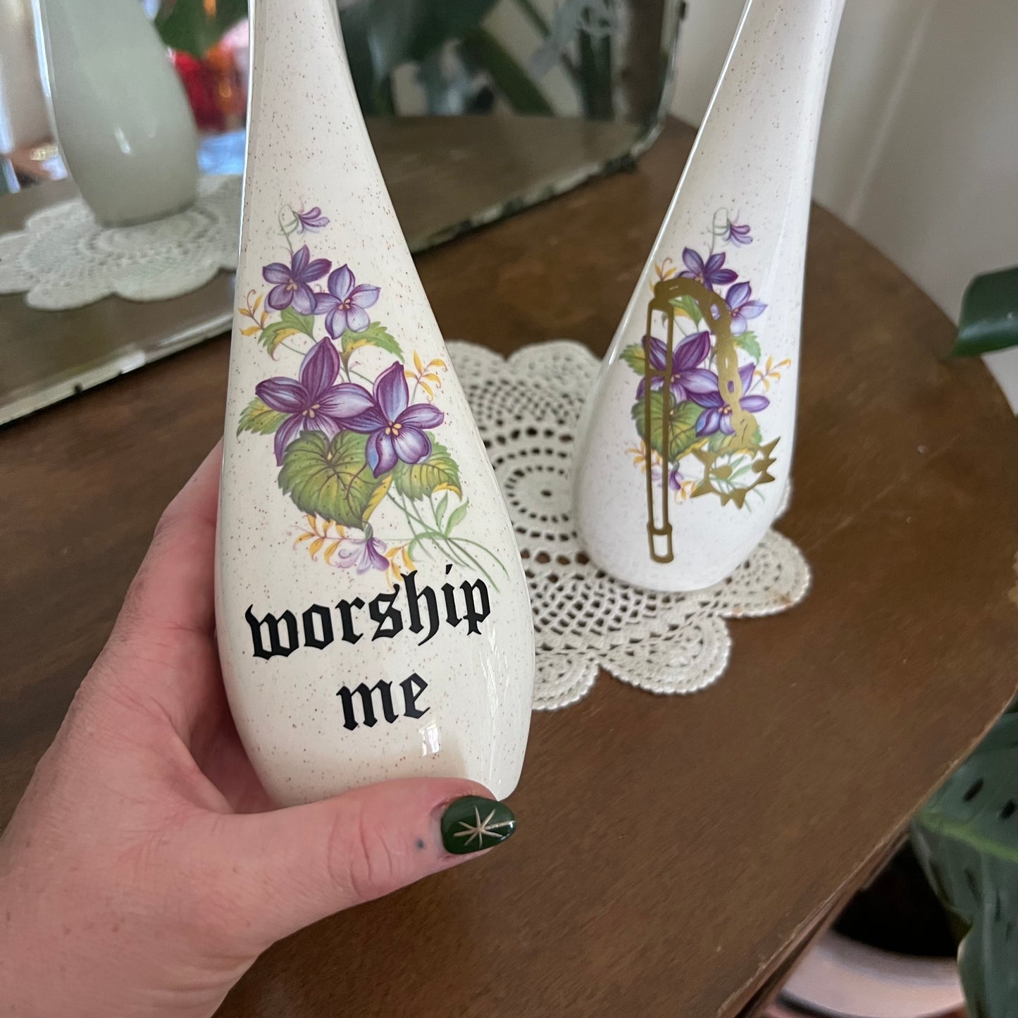 Flail / Worship Me - Vintage Floral Ceramic Long Stemmed Vases