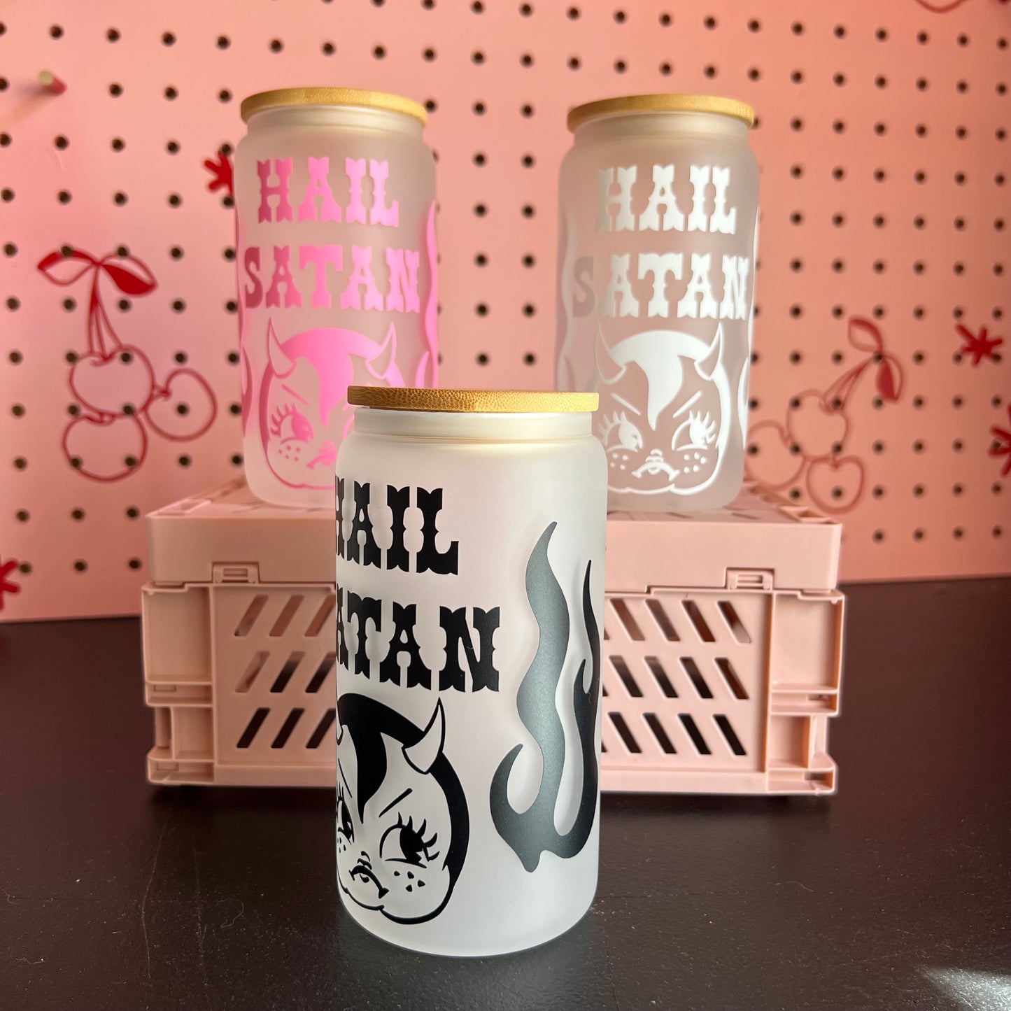 Hail Satan Drinking Tumblers - Black / Pink / White