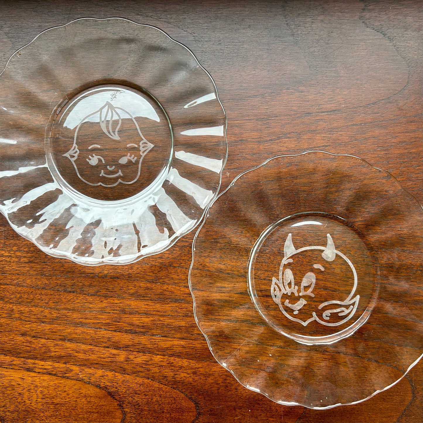 Etched Glass Vintage Trinket Plates